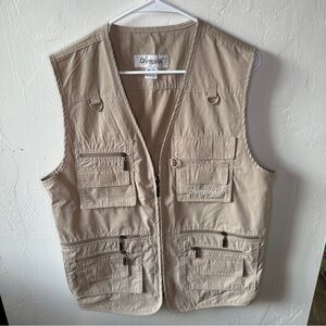 OlympinA Mens Sz M Fishing Vest Brown Khaki Hunting Camping Zip Up Pockets NWOT
